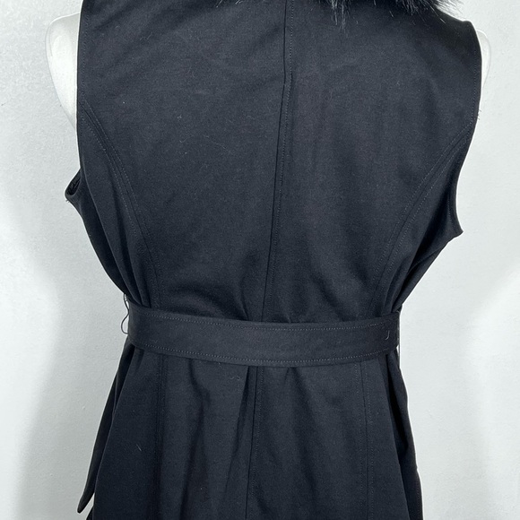 Chicos Black Faux Fur Ponte Vest Size 2 Tie Waist Sleeveless Office Fashion - Picture 3 of 8